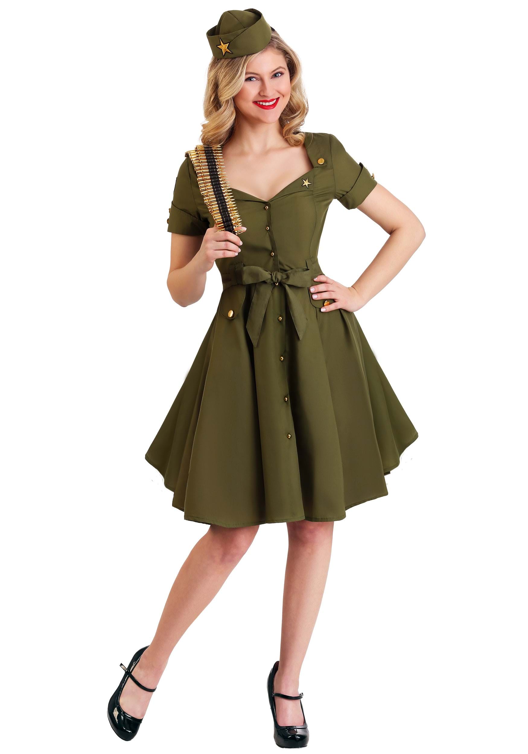 knee length dresses for ladies Sexy Lady American Airforce Military Pilot Costume Carnival Top Gun Maverick Flight Uniform Cosplay Halloween Fancy Party Dress Army Green-B-04B / L