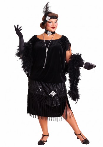 Women's Plus Size Black Flapper Costume