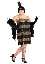 Plus Size Fringe Gold Flapper Costume