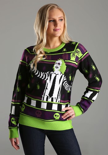Beetlejuice It's Showtime! Adult Ugly Halloween Sweater alt3