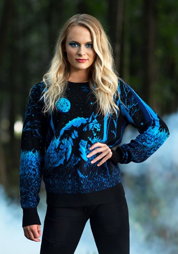 Prowling Werewolf Ugly Halloween Adult Sweater alt9