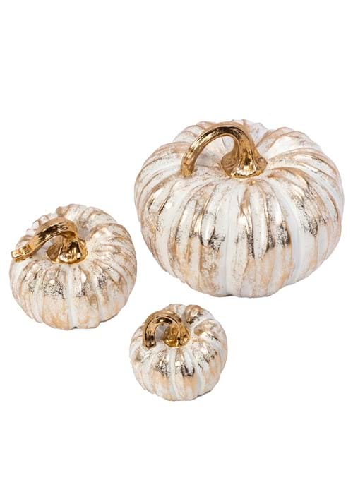 Set of 3 Resin White & Gold Pumpkins