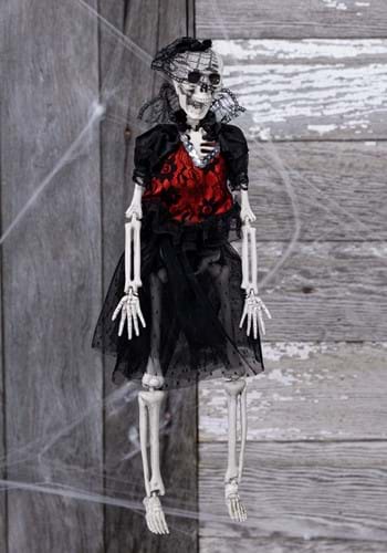 Hanging 16 Inch Gothic Dress Skeleton Lady Decoration