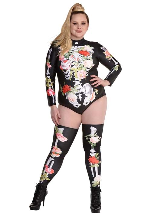 Womens Plus Size Floral Skeleton Costume