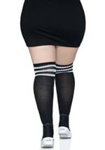 Women's Plus Black Athletic Socks with White Stripes Alt 1