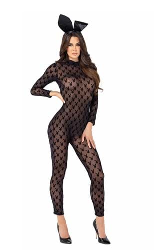 Playboy Womens Sheer Bunny Bodysuit