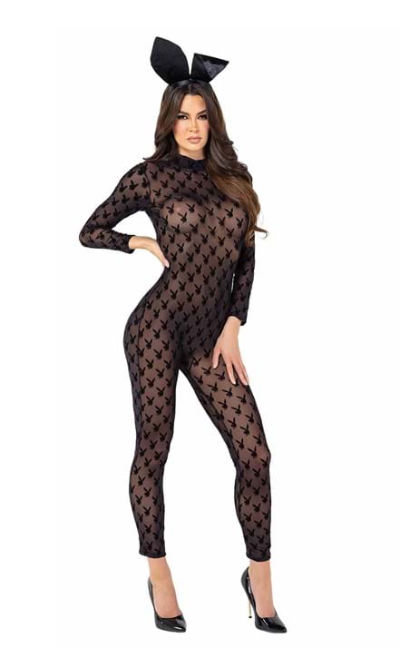 Playboy Womens Sheer Bunny Bodysuit