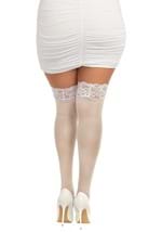 Women's Plus Size White Anti-Slip Lace Thigh Highs Alt 1