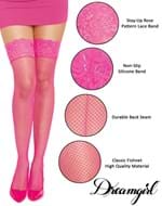Women's Hot Pink Lace Top Thigh High Fishnet Stockings
