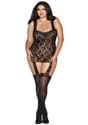 Womens Plus Size Black Lace Up Back Garter Dress