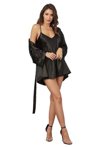 Womens Black Shalimar Charmeuse Babydoll Robe