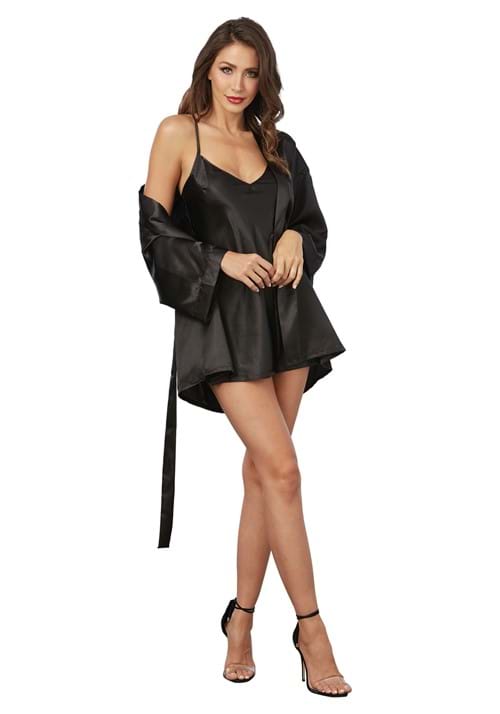 Womens Black Shalimar Charmeuse Babydoll Robe