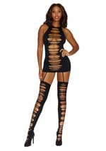 Womens Black Opaque Slash Garter Dress