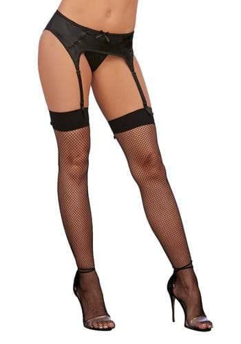 Black Fishnet Thigh Highs with Back Seam