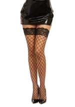 Womens Black Fence Net Thigh High Stockings