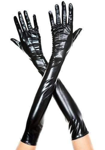 Womens Extra Long Black Faux Leather Gloves