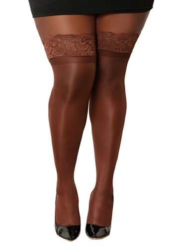 Womens Plus Size Espresso Sheer Thigh High Stockings