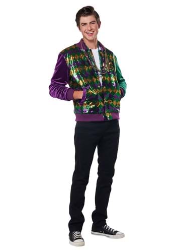 Adult Mardi Gras Sequin and Velour Varsity Bomber