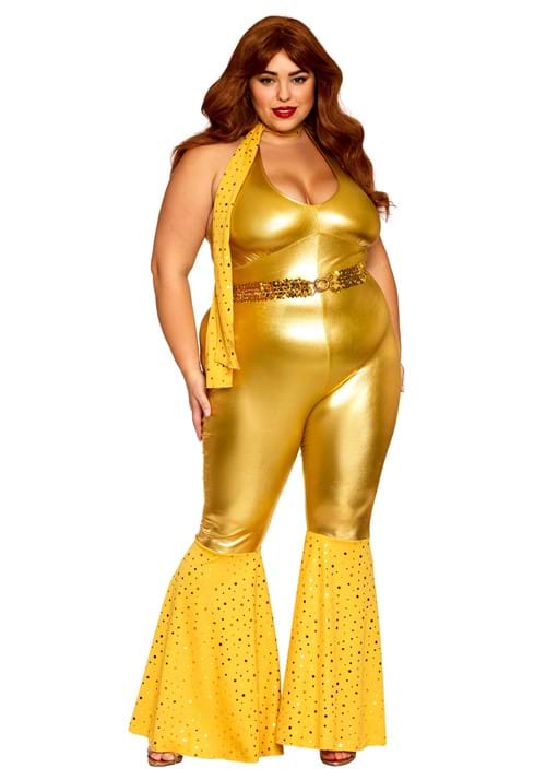 Women's Plus gold Disco Fox Adult Costume